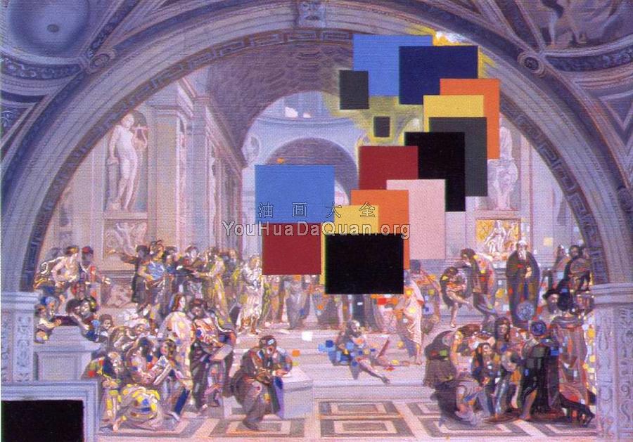 燃烧的雅典-雅典的学院和火中的博格 - 萨尔瓦多·达利